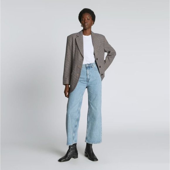 Everlane The ReWool® ’80s Blazer Blue and Brown Houndstooth 10 New Womens - Picture 4 of 16